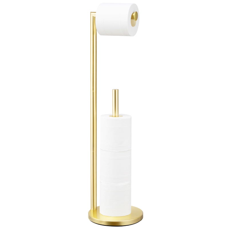 Batoliet Toilet Paper Holder Stand,Toilet Paper Holder Free Standing,Toilet Paper Roll Holder for 4 Rolls,Gold Bathroom Toilet Paper Holder with Storage - Image 1